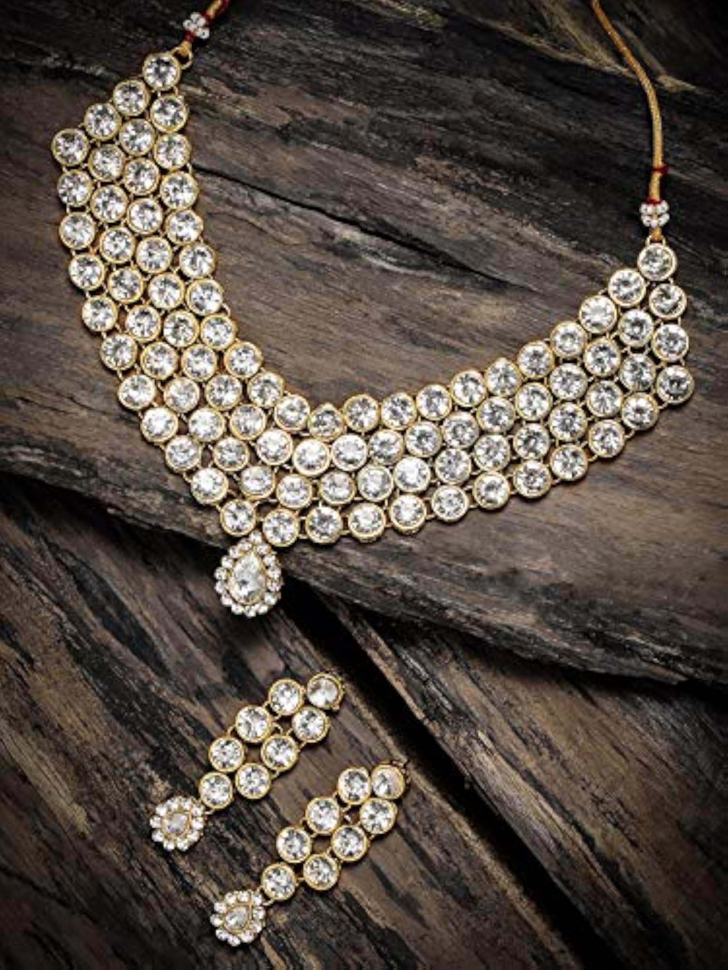 Women's Toned Ethnic Stones Studded Necklace Set